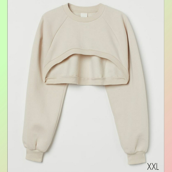 H&M Tops - NEW Plus Size Activewear Super Crop Top Sweatshirt in Light Beige-Size XXL